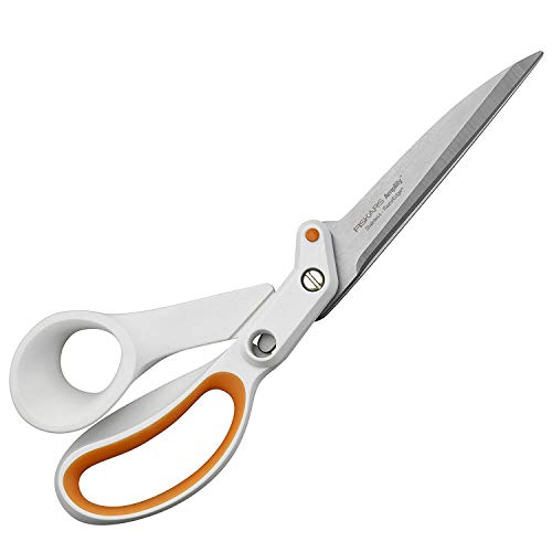 Fiskars Razor Edge Tijeras multiuso, Longitud: 24 cm, Acero inoxidable/Plástico, Blanco/Naranja, Amplify, 1005225